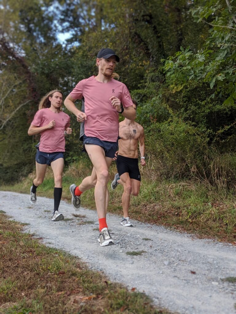 Tyler, Andrew and Matt perform a fartlek as part of their base training.