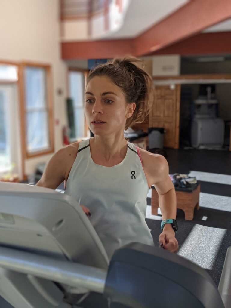 Tristin running on the treadmill as part of her winter running routine.