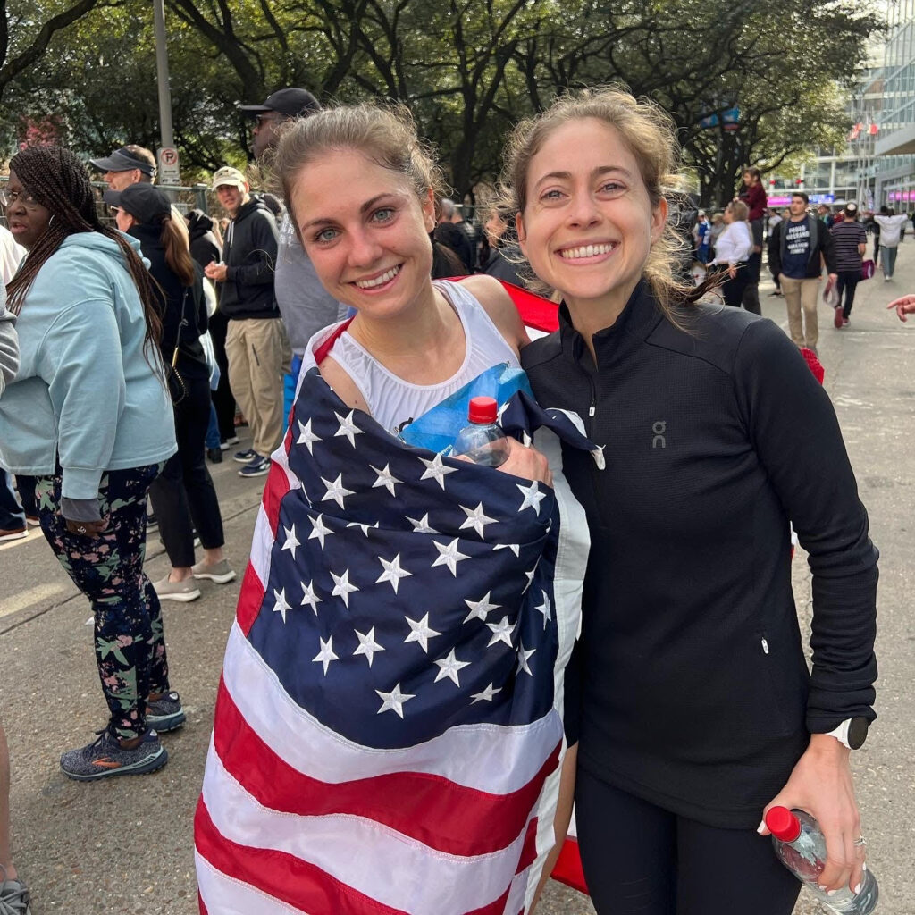 Tristin and Whitney after the Houston Marathon.