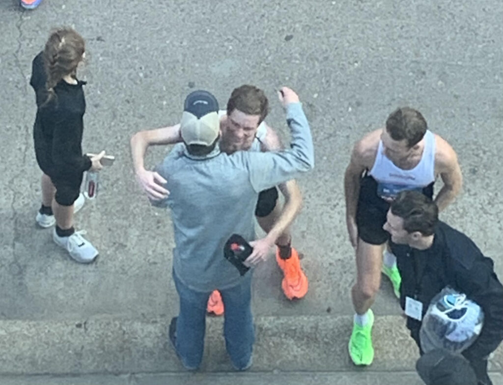 Tyler finishing the Houston Marathon.