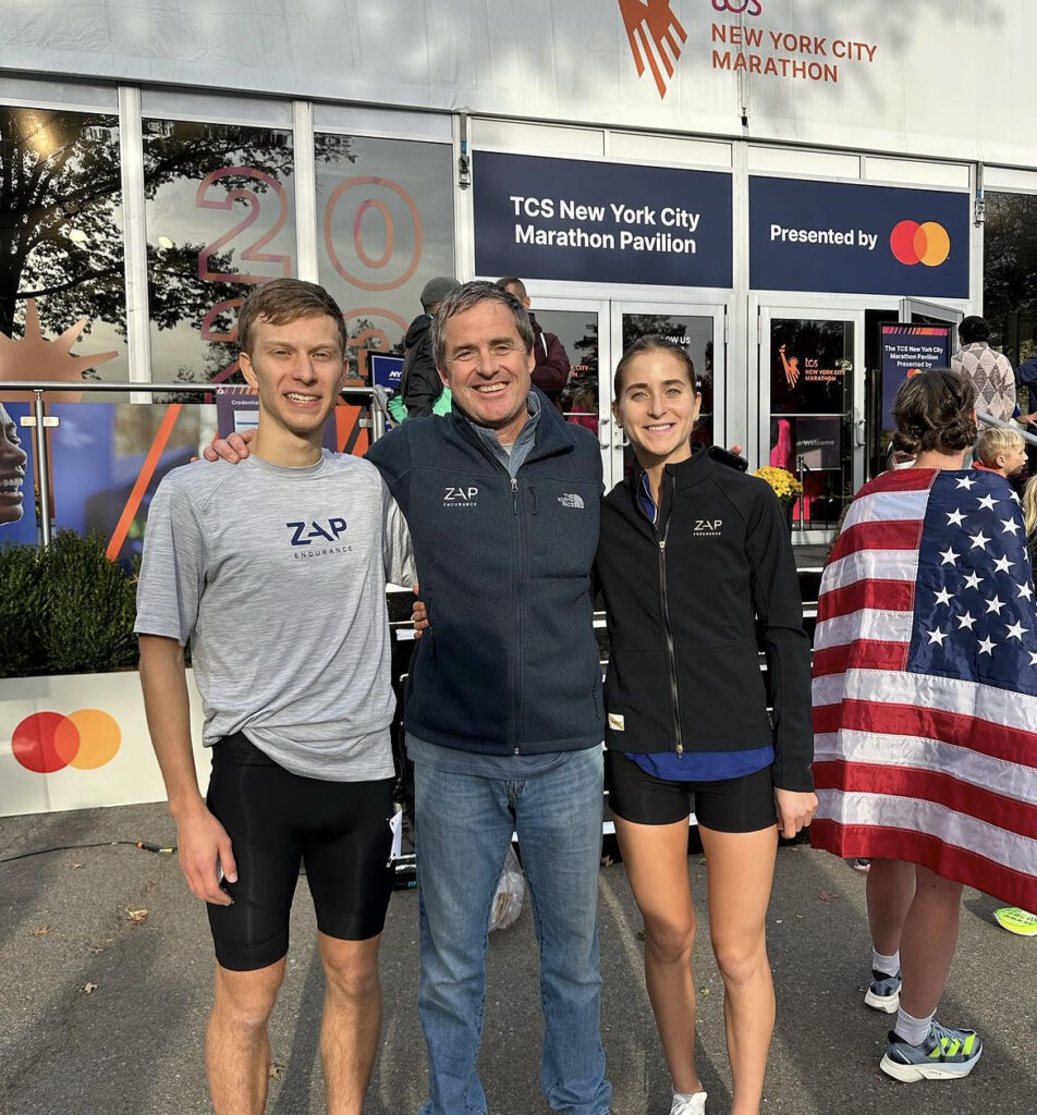 Dan and Amanda pose with Coach Pete following the US 5k Championship.